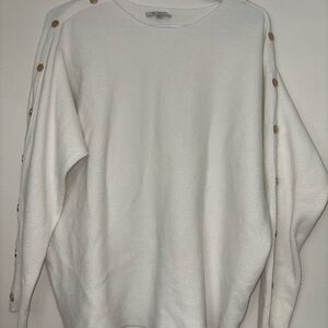 Women's White cottage core gold Button-Detail Sweater